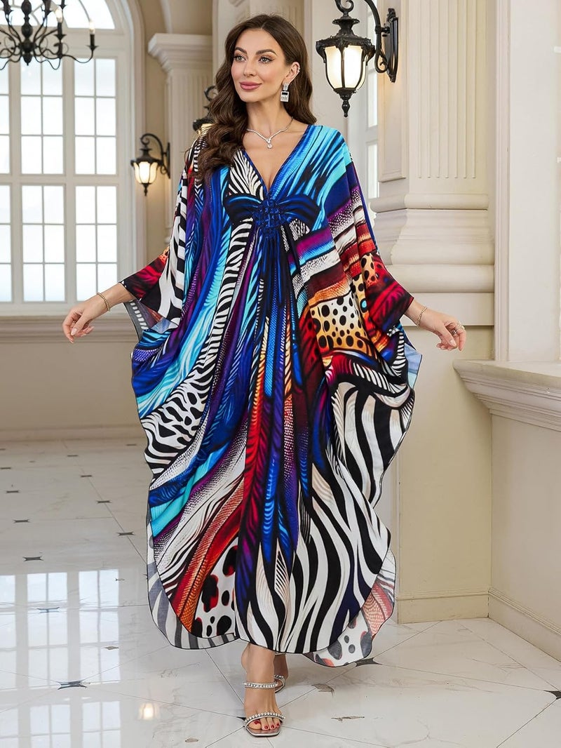 KEYLORTING Women’s Kaftan Beach Cover Up Dress Plus Size Summer Swimsuit Loungewear Maxi Dress - Image 3